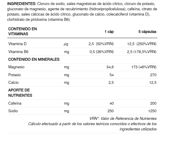 PASTILLAS DE SAL SUB9 PRO ELECTROLITOS + CAFEÍNA 226ERS 2 Caps